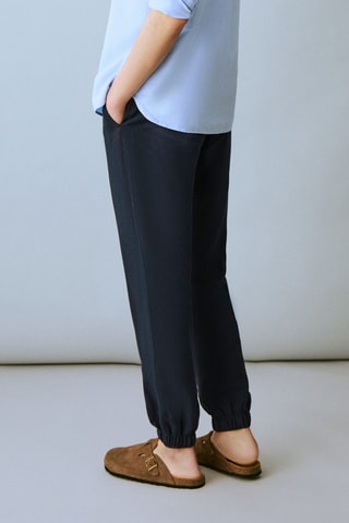 Pantalon jogging lin coton - Bleu marine