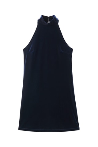 Robe en velours à col halter - Bleu marine