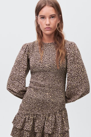 Robe froncée léopard - Marron