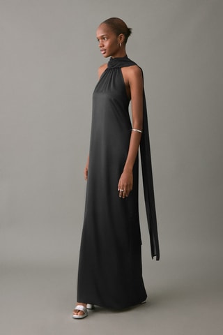 Robe satinée emmanchures américaines - Noir
