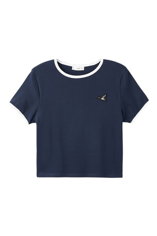 T-shirt coton brodé - Bleu marine
