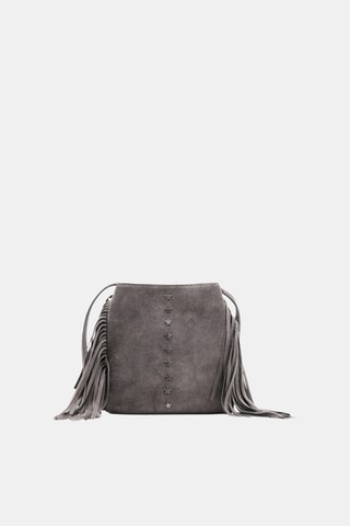 Sac seau cuir à franges - Gris