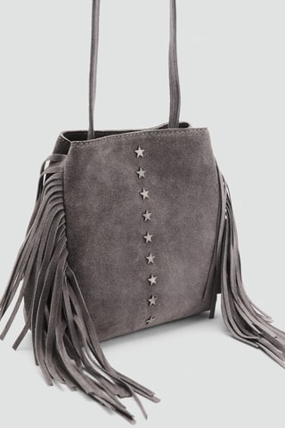 Sac seau cuir à franges - Gris