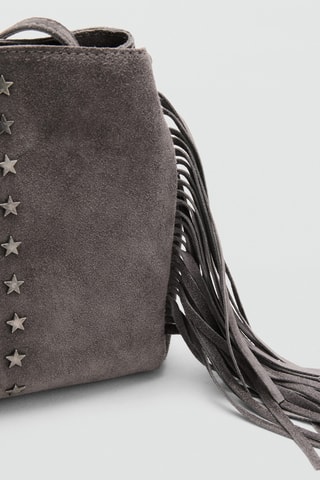 Sac seau cuir à franges - Gris