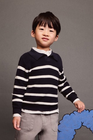 Pull-over en maille à rayures - Bleu marine