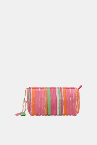 Trousse de maquillage coton rayures - Rose
