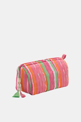 Trousse de maquillage coton rayures - Rose