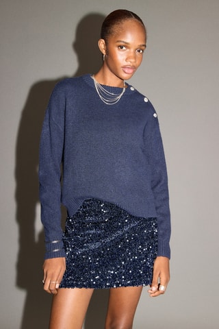 Mini-jupe à paillettes - Bleu marine