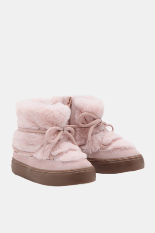 Bottines lacets imitation fourrure - Rose