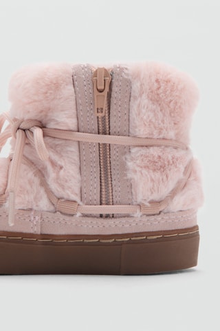 Bottines lacets imitation fourrure - Rose