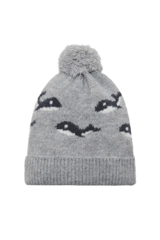Bonnet en maille à pompon - Gris