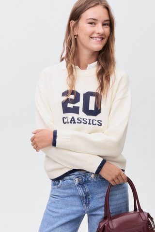 Pull-over brodé maille - Blanc