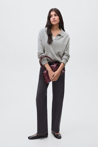 Pull-over maille col polo - Gris clair