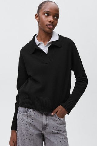 Pull-over maille col polo - Noir