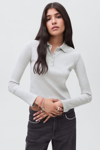 T-shirt polo maille côtelée - Gris