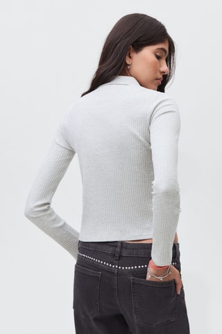 T-shirt polo maille côtelée - Gris