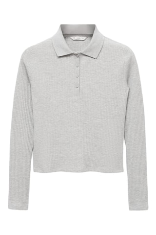 T-shirt polo maille côtelée - Gris