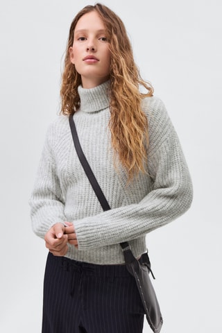 Pull-over maille col montant - Gris clair