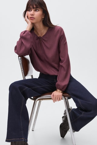 Blouse bouffante à nœud - Rouge