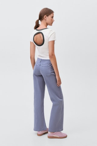 T-shirt coton col contrastant - Blanc