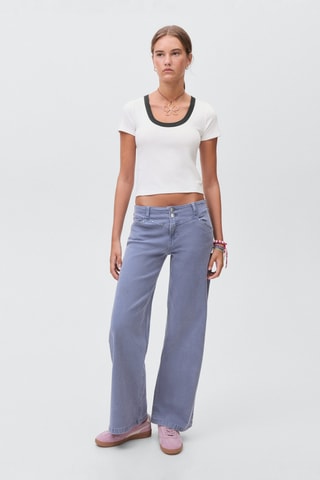 T-shirt coton col contrastant - Blanc