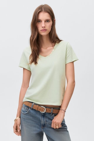 T-shirt détail de bouton en nacre - Vert clair