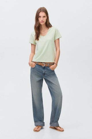 T-shirt détail de bouton en nacre - Vert clair