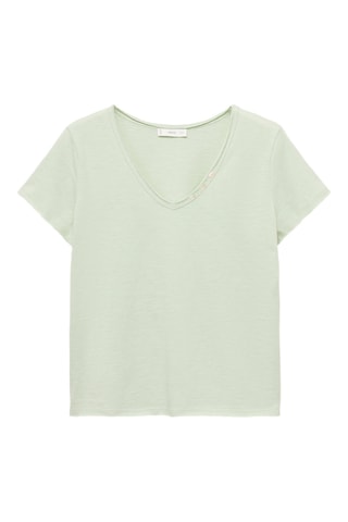 T-shirt détail de bouton en nacre - Vert clair