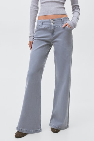 Jean taille basse à clous - Bleu