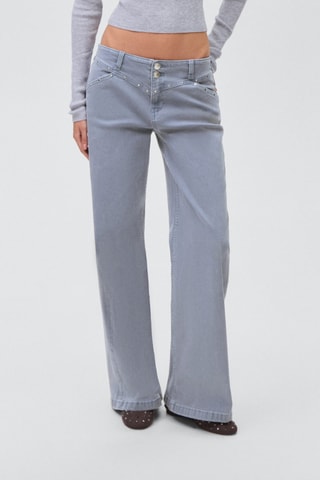Jean taille basse à clous - Bleu