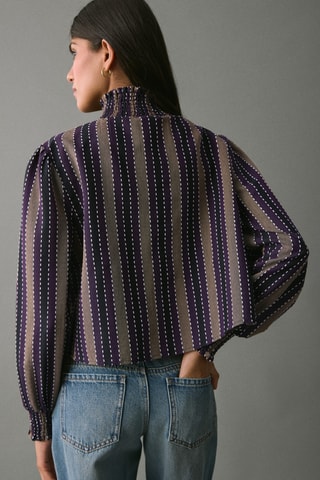 Blouse rayée avec détails brodés - Marron