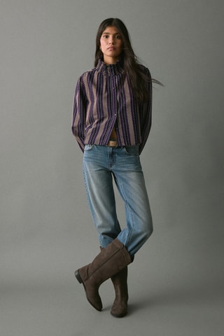 Blouse rayée avec détails brodés - Marron