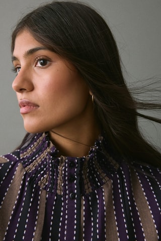 Blouse rayée avec détails brodés - Marron