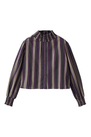 Blouse rayée avec détails brodés - Marron