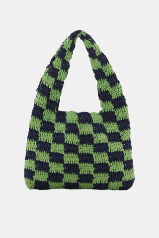 Sac crochet carreaux - Bleu