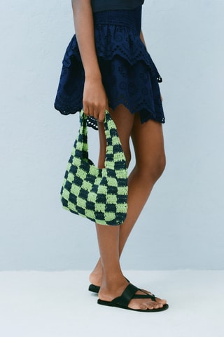 Sac crochet carreaux - Bleu
