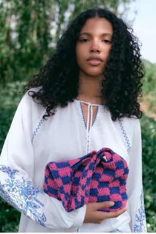 Sac crochet carreaux - Fuchsia