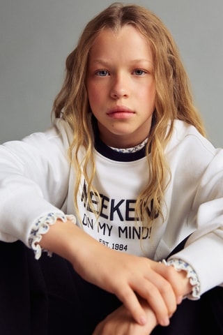 Sweat-shirt coton détails brodés - Blanc