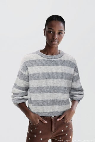 Pull-over en maille à rayures - Gris