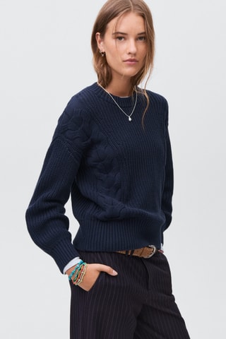Pull-over maille tressée - Bleu marine