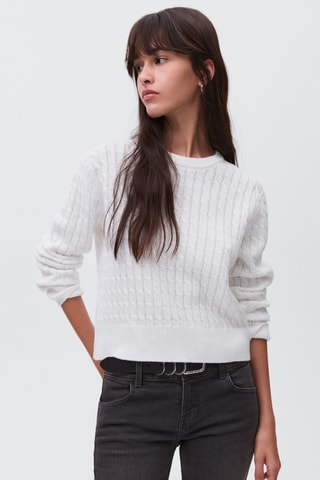 Pull-over maille tressée - Blanc