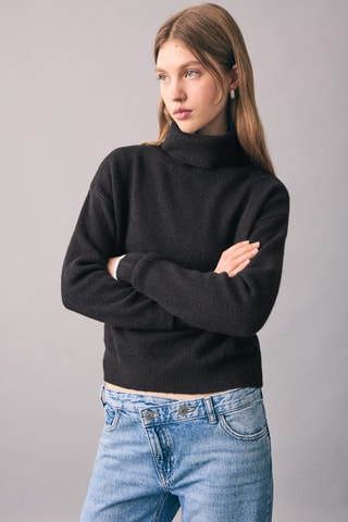 Pull-over maille col montant - Noir