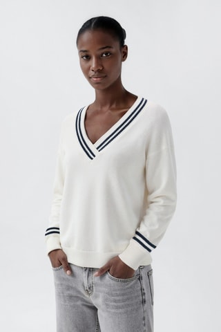 Pull-over en maille à rayures - Blanc