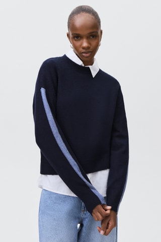 Pull-over brodé maille - Bleu marine