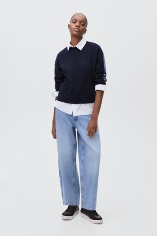 Pull-over brodé maille - Bleu marine