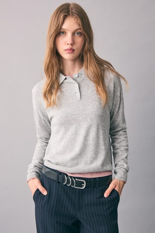 Pull-over maille col polo - Gris clair
