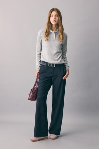 Pull-over maille col polo - Gris clair