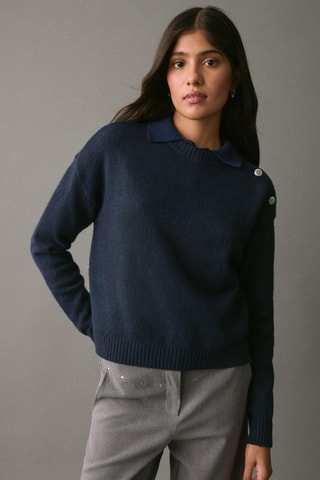 Pull-over maille détail boutons - Bleu marine