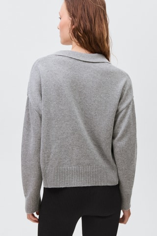 Pull-over maille col polo - Gris clair