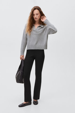 Pull-over maille col polo - Gris clair